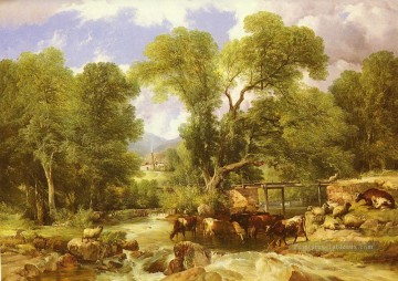  Bois Peintre - Un boisé Ford animaux de ferme bétail Thomas Sidney Cooper